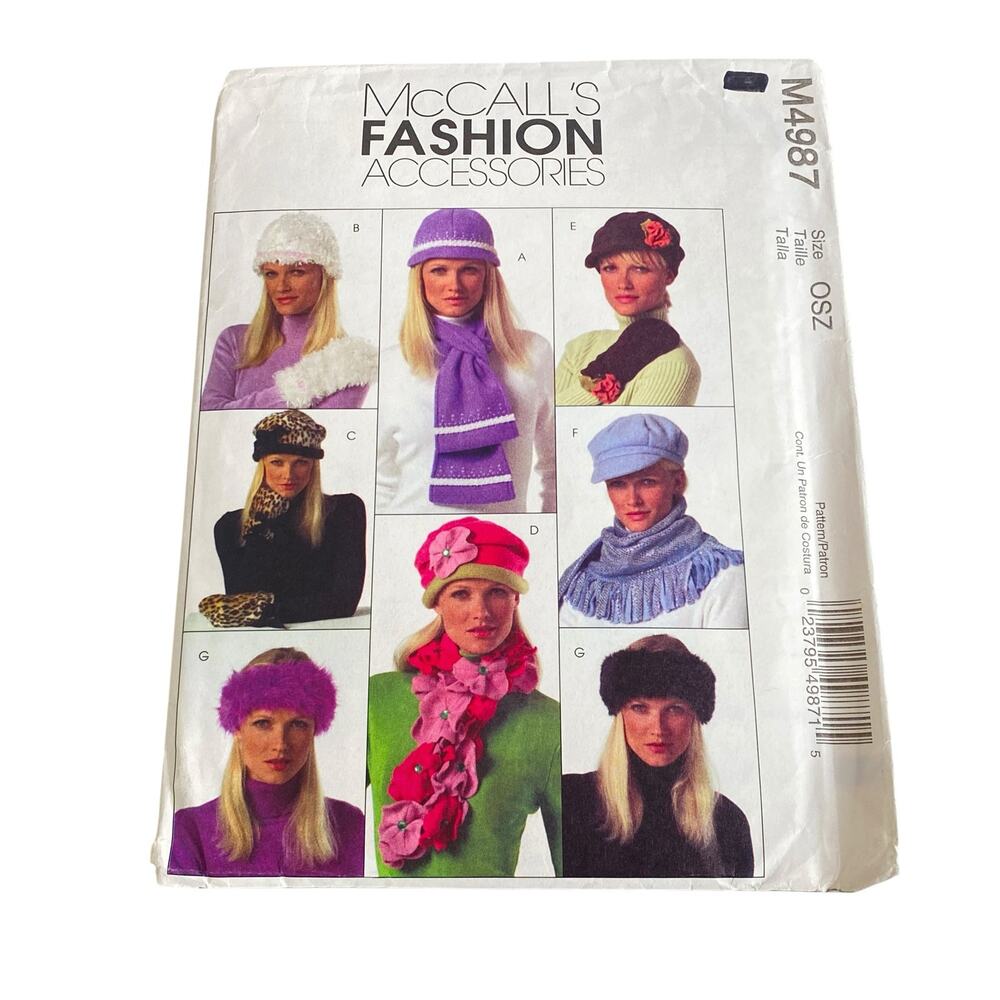 Vtg McCall’s M4987 Sewing Pattern Winter Hats Scarves Mittens UNCUT OS Y2K Boho
